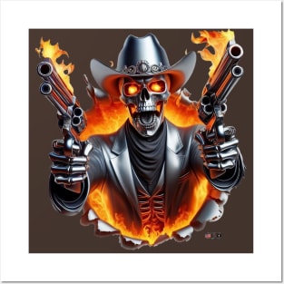 Flaming Skeleton Cowboy by focusln Posters and Art